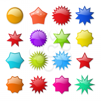 Starburst shapes. Circle star burst shape promo stickers, blank sale vector price tags isolated on white background