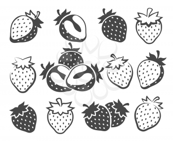 Strawberry silhouettes vector illustration. Organic fresh health dessert strawberries icons