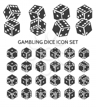 Pip dice icons. Vector gambling casino random devils bones isolated on white background