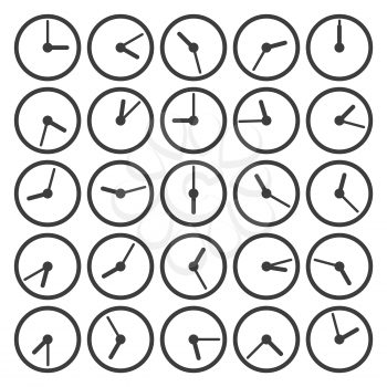 Clock icons. Clocks for every hour for time display vector illustration