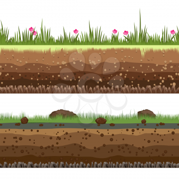 Underground layers. Dirt and clay vector seamless ground background isolated on white background