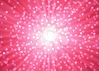 Abstract bokeh sunburst and lights on the red background