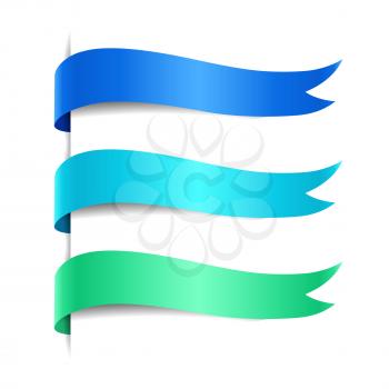 Set of colored decorative wave banners. Blue, azure, green ribbon, vector illustration