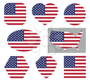 Vector usa national flag icons isolated on white background. American patriotic signs