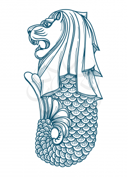 Singapore merlion. Marine lion fountain statue icon vector illustration, asian singapores business symbol