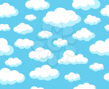 Cartoon sky pattern. Blue skyline vector seamless background with white nubes clouds for spring decoration wallpapers