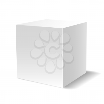 White cube. 3d light gypsum primitive block, vector design emptyplatform pedestal or blank podium isolated on white background