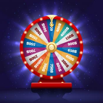 Wheel of fortune or spinning roulette luck wheel for lottery game chance winning vector illustration