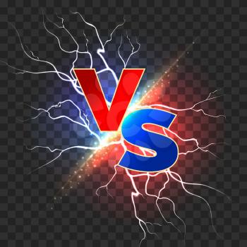 Thunderstorm choice background. Game battle realistic lightnings vs poster backdrop, versus challenge thanderstom explosion concept