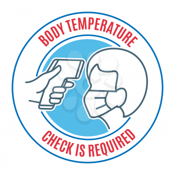 People body temperature control icon. Man fever medical check graphic sign with thermal scanner isolated on white, vector illustration