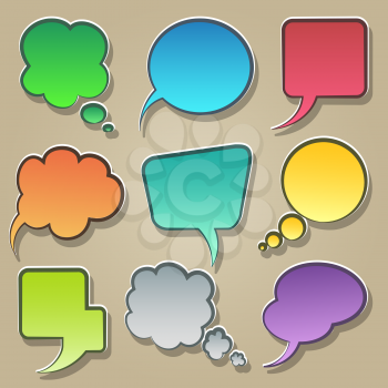 Colorful speech bubble set. Color hand drawn bubbles, coloured sketched vector conversation bubbly stickers