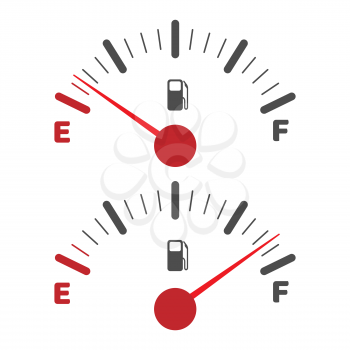 Gas tank indicator icon. Fuel level dial, empty and full indices indicators vector image, car fulling or vehicle gasoline dashboard symbols
