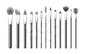 Makeup brushes hand drawing. Professional makeuping equipments kit sketch vector illustration