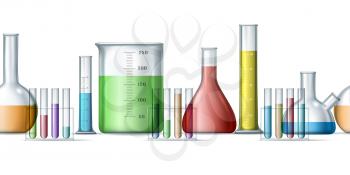 Chemical research backdrop pattern. Biological lab background element, pharmacy and medicine chemist researcher pioneering environment and equipment vector illustration