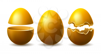 Golden eggshell. Gold precious egg, success luxury financial investment wealth object, easter holiday spring children surprise vector illustration