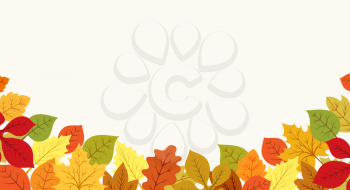 Autumn leaves branch border. Abstract fall branches background, yellow and red leafes banner frame vector illustration