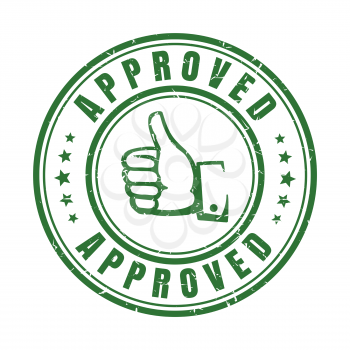 Approve stamp with thumb. Hand and text Approved on seal badge and quality best guaranteed label minimalist vector sign