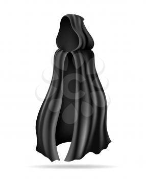 Black cloak robe. Flying halloween hoodie cloth, mysterious dark dress velvet cape, vampire or magician flowing mantle