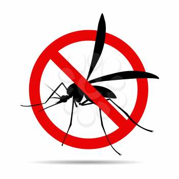 No mosquito fly. Anti gnat or stop midge vector icon, insect repellent spray sign, bite forbidden red cross circle, insects danger and control warning symbol with mosquitoes silhouette