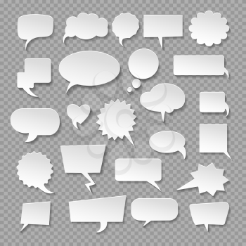 Emptiness thought bubbles. Vector think speech balloons, discussion message dialog clouds, thoughts talk ideas connection white chat boxes, empty expression balloon set