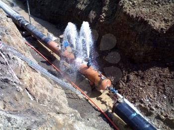 Pressure testing of the pipeline at construction. Installation of the pipeline.