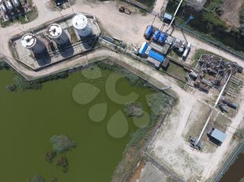 Top view of the equipment for oil separation. Equipment for the drying gas and condensate collection. Oilfield equipment.