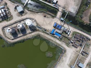 Top view of the equipment for oil separation. Equipment for the drying gas and condensate collection. Oilfield equipment.