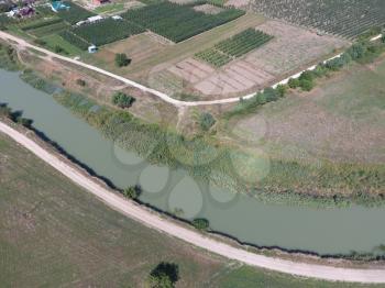 Top view of the river channel. Aerophotographing areas.