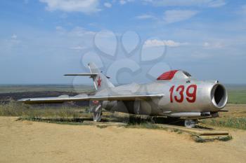 Museum copy of the aircraft. Monument of fighter aircraft. Military Hill Museum.