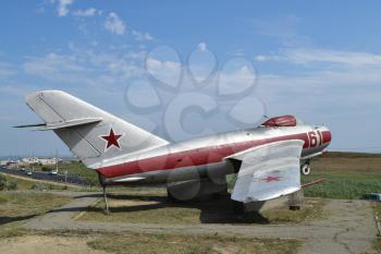 Museum copy of the aircraft. Monument of fighter aircraft. Military Hill Museum.