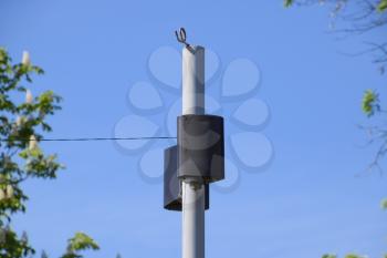 The loudspeaker on the pole. Outdoor speakers for fun walking in the park.