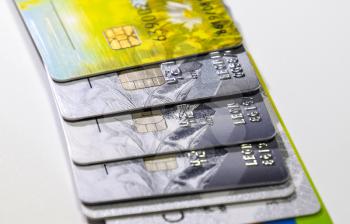 Bank cards. Modern financial instrument of cashless payment.
