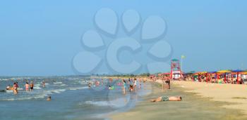 Russia, Achuevo - August 2, 2015: The beach at the recreation center in the village Achuevo in the Krasnodar region.