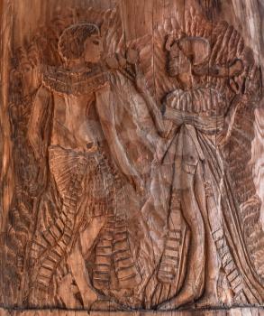 Woodcarving. The Egyptian theme and plot. Wall Decoration