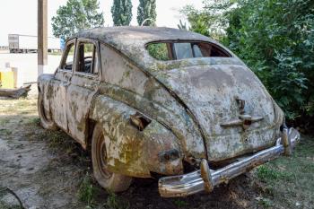 Old rusty Soviet car Victory . Rare exhibit.