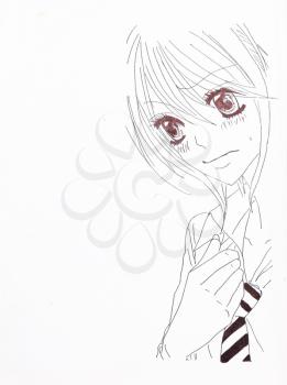 Drawing in the style of anime. Picture of a girl in the picture in the style of Japanese anime