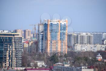 City landscape. The view from the heights of the 24th floor. Krasnodar city. Urban view.