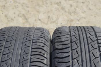 Automobile wheel. Rubber tires. Summer rubber set for the car. Wheel tread pattern.