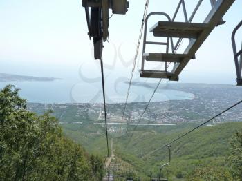 The funicular in mountains. A relocator in the mountain district.
