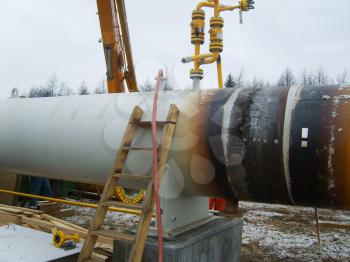 Construction of the gas pipeline on the ground. Transportation of energy carriers.