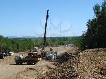 Sakhalin, Russia - Jul 18, 2014:  Construction of the gas pipeline on the ground. Transportation of energy carriers.