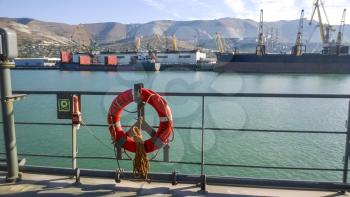 Novorossiysk, Russia - August 11, 2016: Means of helping the drowning. Lifebuoy. The ship's equipment to help the wrecked wreck.