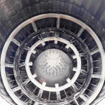 A nozzle of a jet engine with a variable thrust direction.
