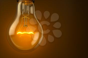 Lamp bulb Illuminated on studio background. 3D illustration