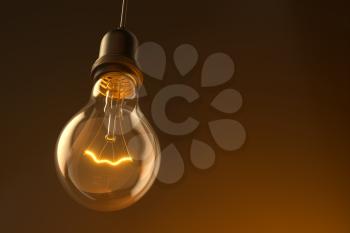 Lamp bulb Illuminated on studio background. 3D illustration