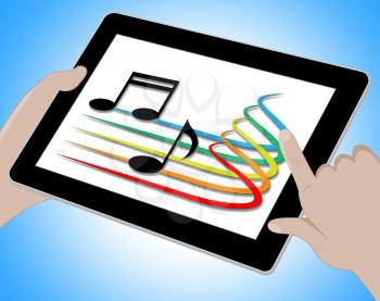 Music On Tablet Indicates Soundtracks 3d Illustration