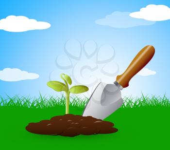 Gardening Trowel Representing Planting Flowers 3d Illustration