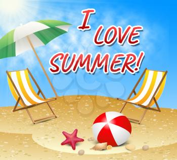 Love Summer Showing Warm Sunny Beach 3d Illustration