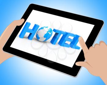 World Hotel Tablet Indicating Place To Stay 3d Illustration