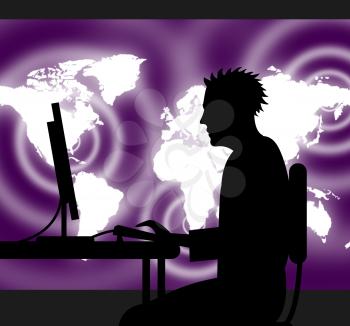 Man Using Internet Indicating Web Site And Worldly